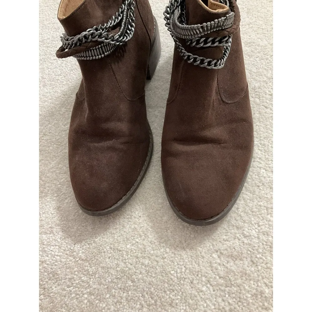 H&M Brown Suede Material w/ Chain Zipper Ankle Boots Womens Size 8 #I3 - Image 5
