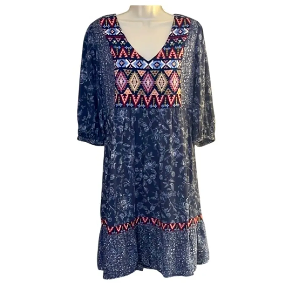 Sundance Talulah Tiered Dress Bohemian Floral Aztec Embroidered Western Small - Image 2