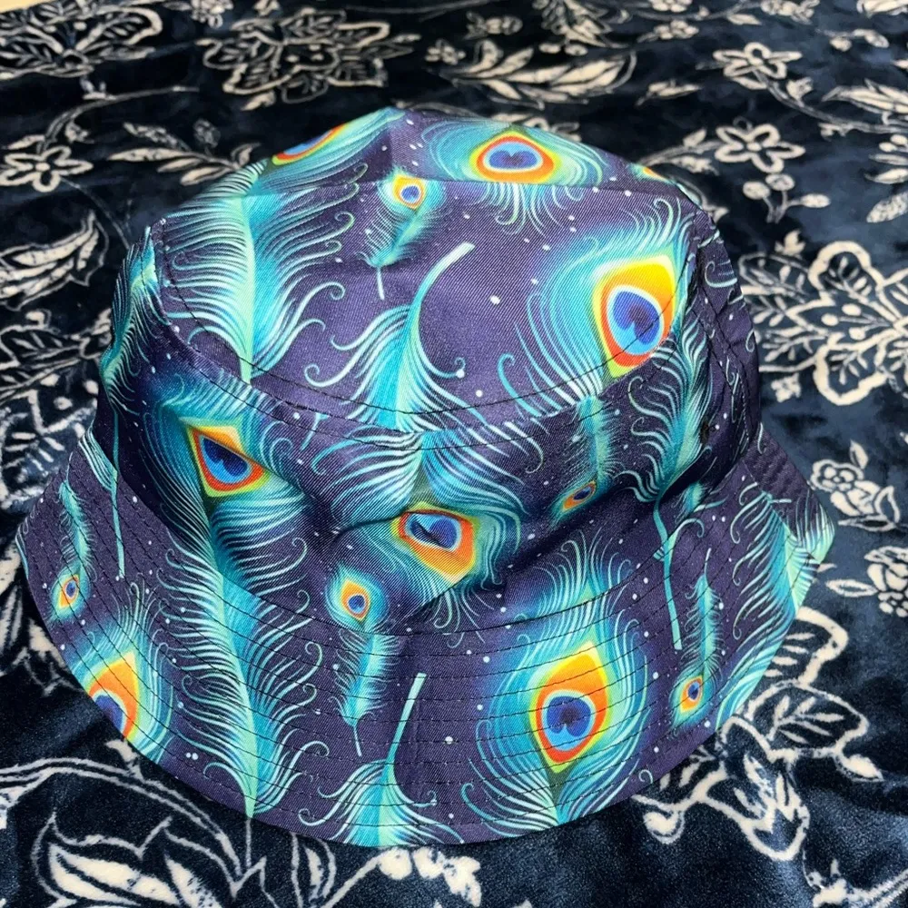 NWOT! Bucket Hats Peacock Feathers Green Fisherman Hat Sun Cap Unisex Blue - Image 7