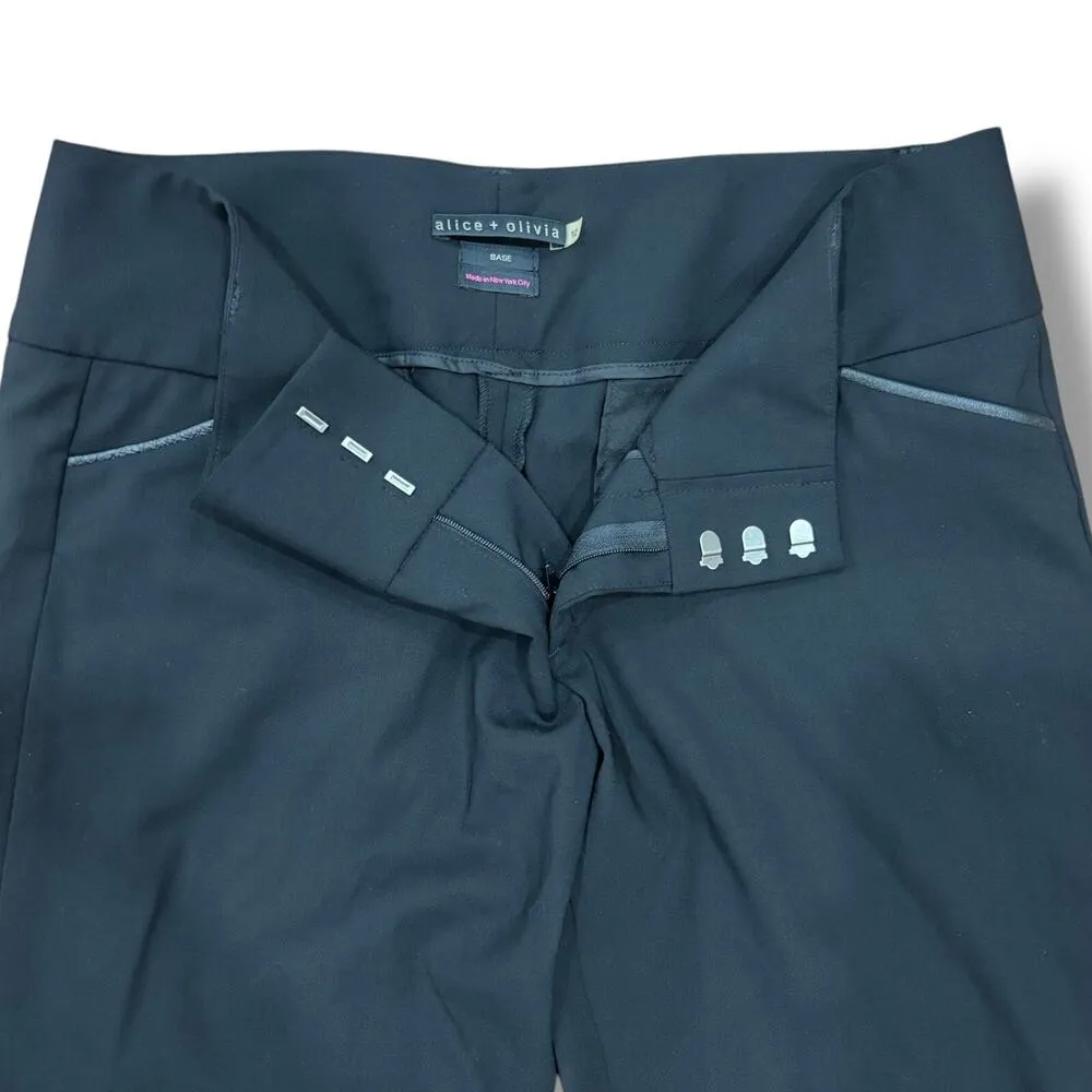 Alice + Olivia Size 12 Black Lightweight Wool Leather Trim Pants Trousers - Image 4
