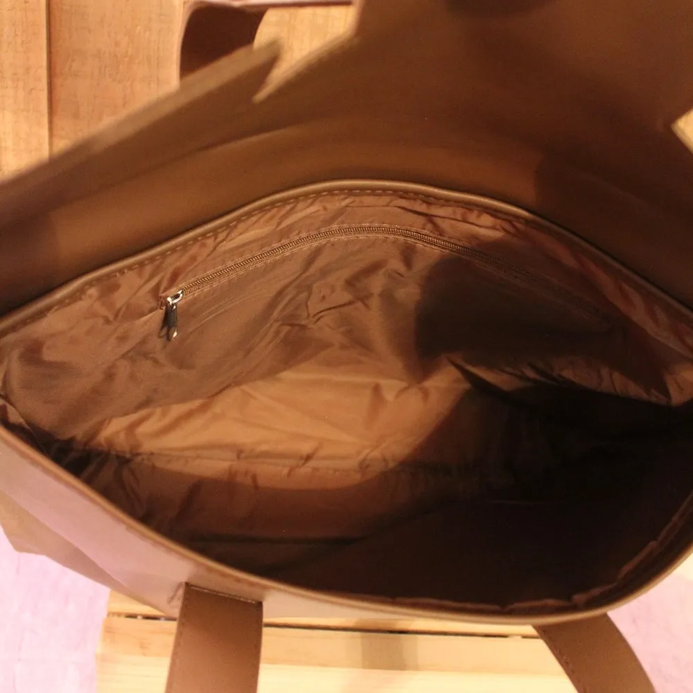 Large Vinyl Fold over Tote Bag Tan - Image 3