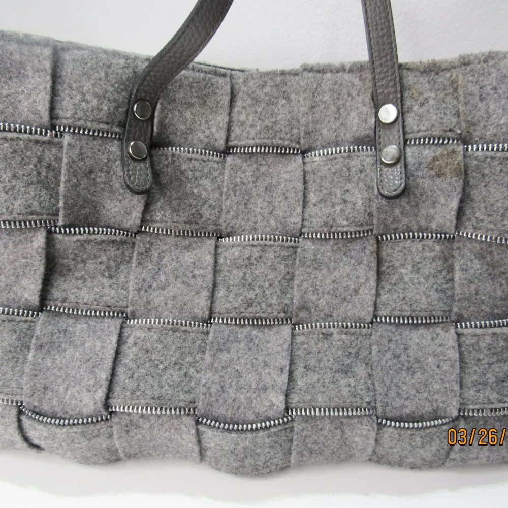 Alma Tonutti Grey Zipper Wool Woven Tote Handbag Made In Italy Satchel Gray - Image 2