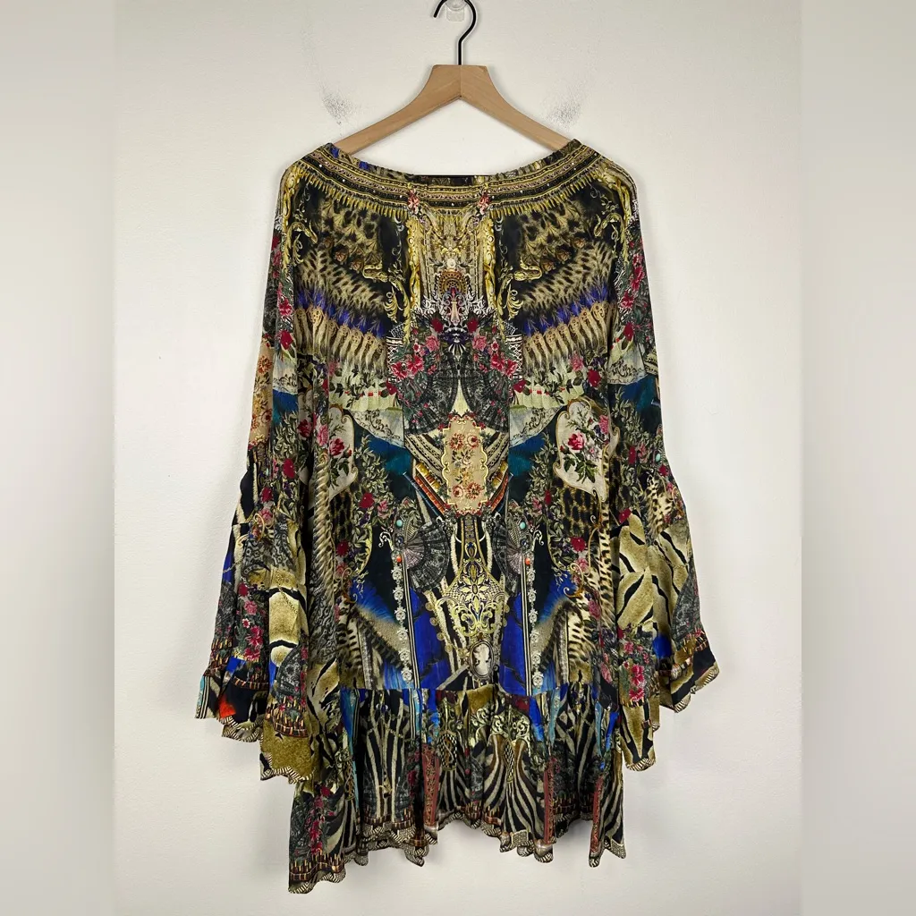 CAMILLA 100% Silk A-line Off the Shoulder Gems Boho Frill Dress Women’s Sz M - Image 12