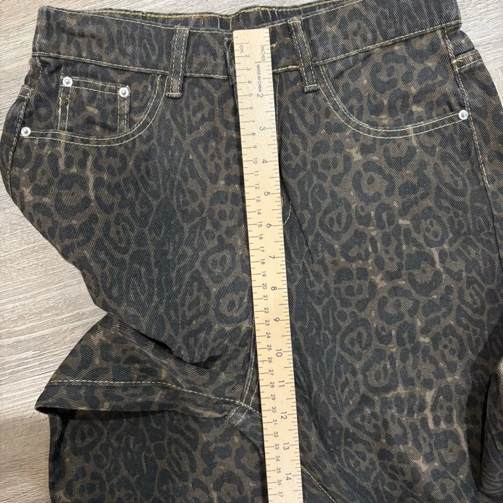 Y2k Leopard Pants Women High Waisted Cheetah Print Lightweight Jeans Size S Black - Image 7