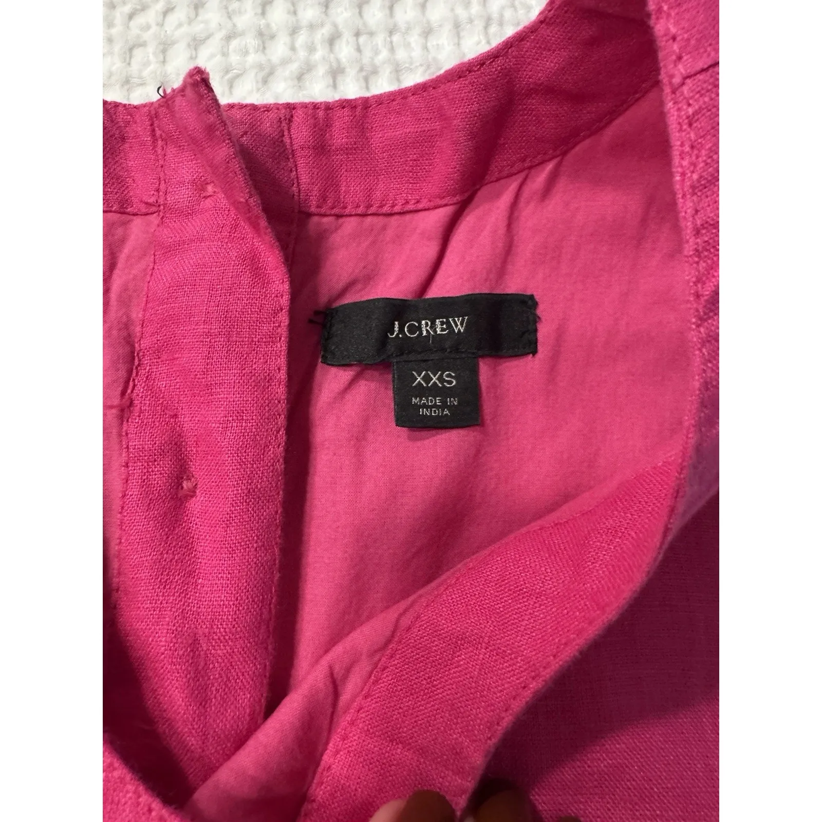 J Crew Linen Button Back Dress Fuschia Pink XXS Preppy Old Money Classic Pockets - Image 2
