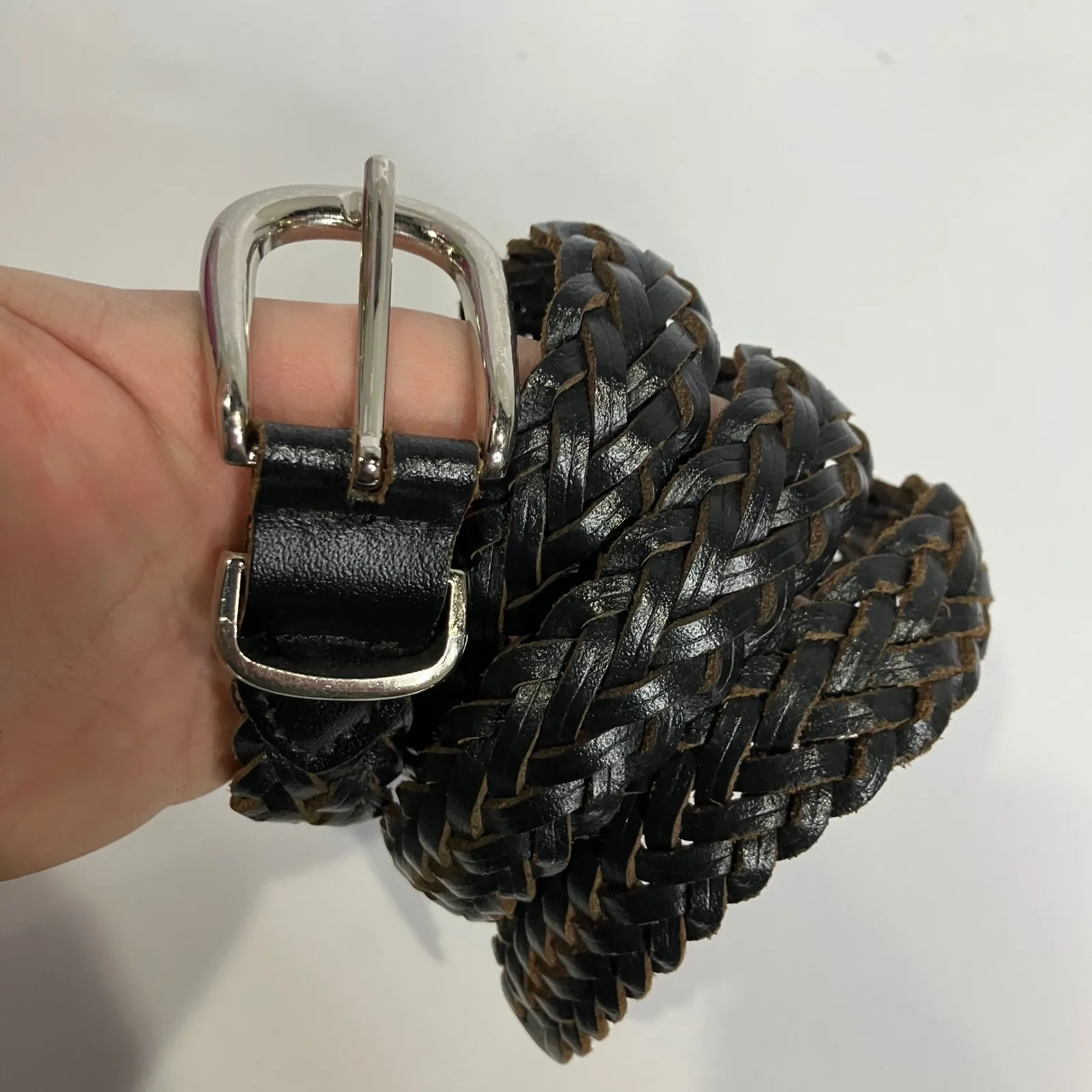 Black braided leather belt size M/L adjustable sizing retro accessories Y2K - Image 2