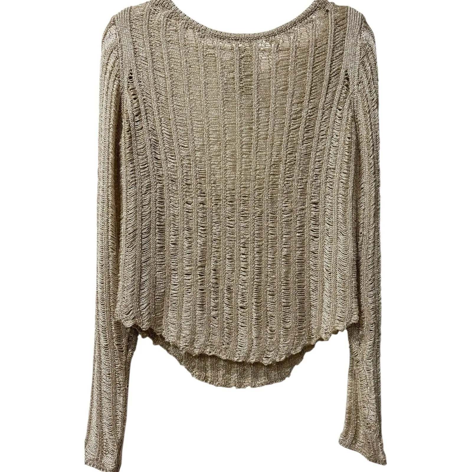 NWOT $128‎ Free People Let's Dance Long Sleeve Open Ladder Gold Knit Sweater XS - Image 3