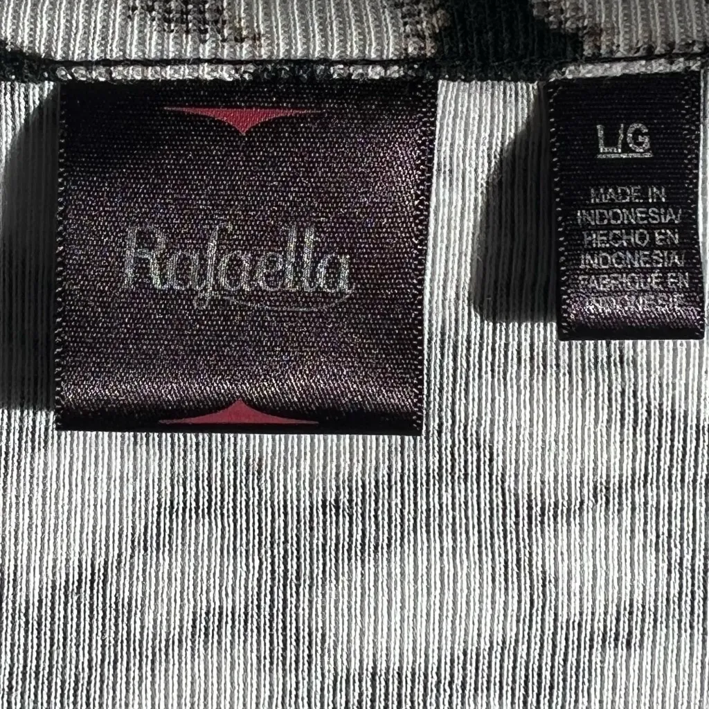 Rafaella 3/4 Sleeve Cotton Comfort Gold Zip Black White abstract pattern Blouse Top Sz L - Image 5