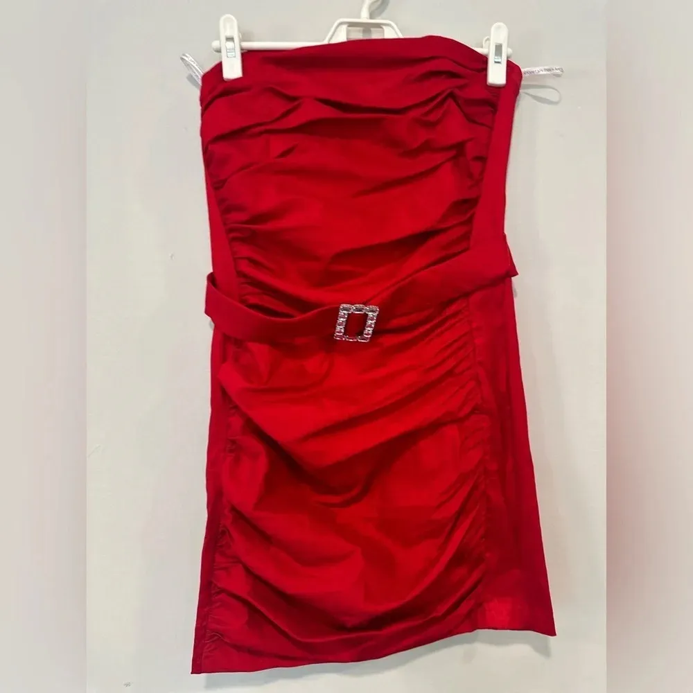 Jessica McClintock Gunne Sax Red Ruched Strapless Party Cocktail Dress Size 11 - Image 7