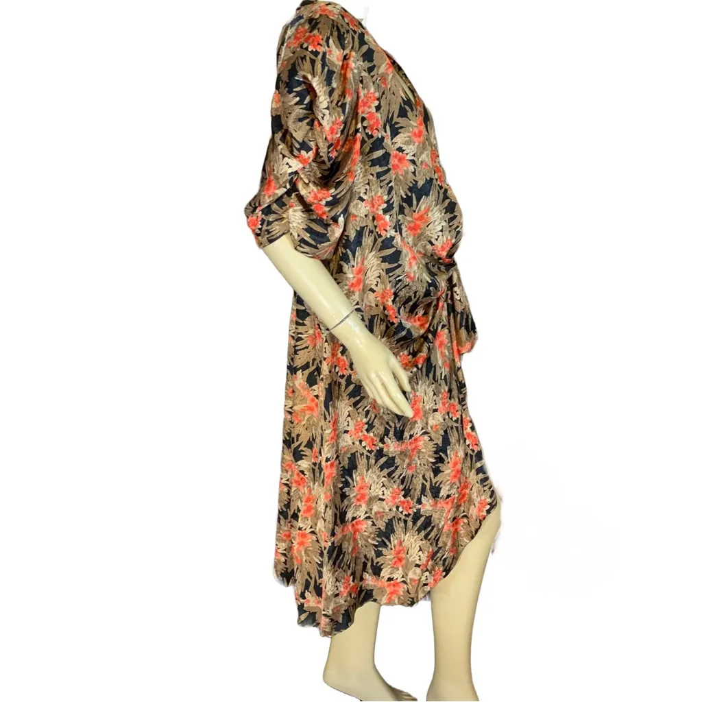 VINTAGE 1990'S DAVID ROSE ORANGE, GOLD & BLACK SATIN WRAP DRESS (22.5) Size undefined - Image 5