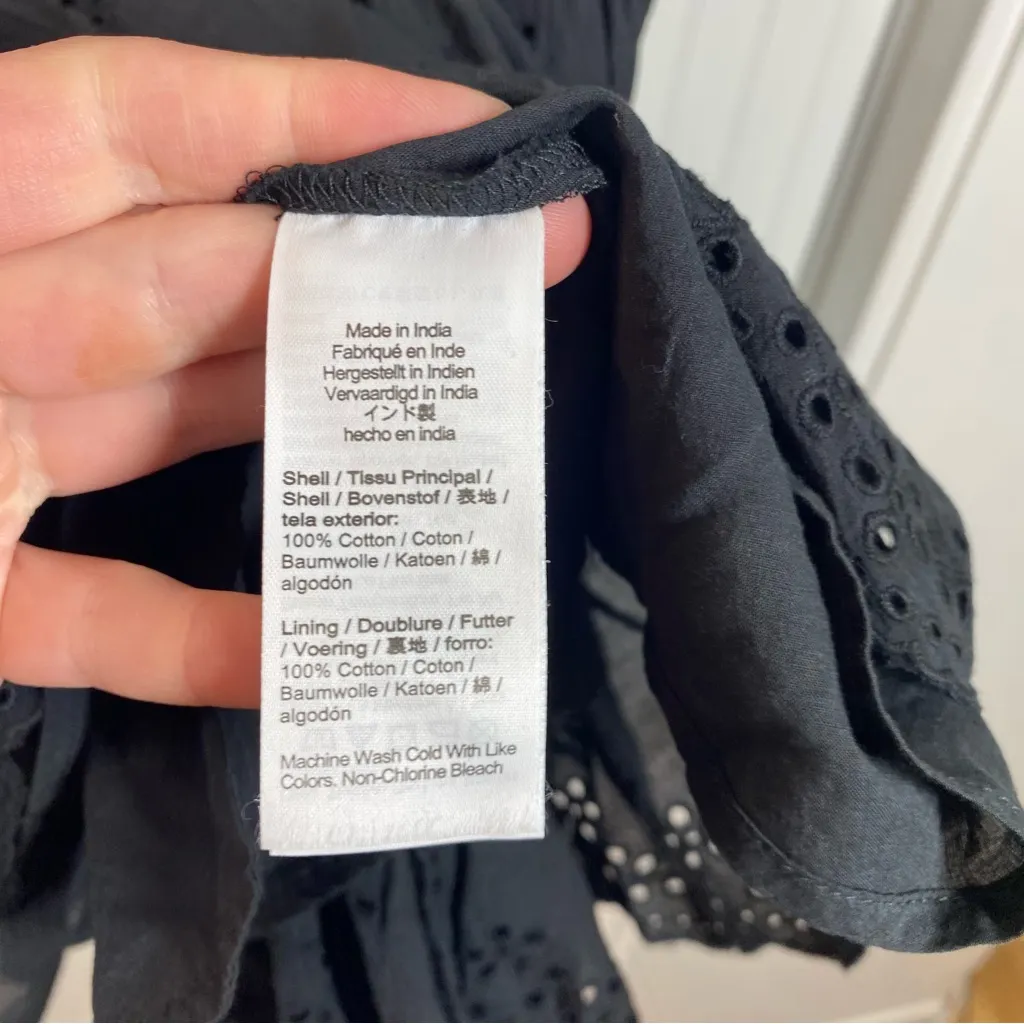 NWT Madewell Eyelet Flutter Sleeve Mini Dress In Cotton‎ Voile Jet Black Size 00 - Image 6