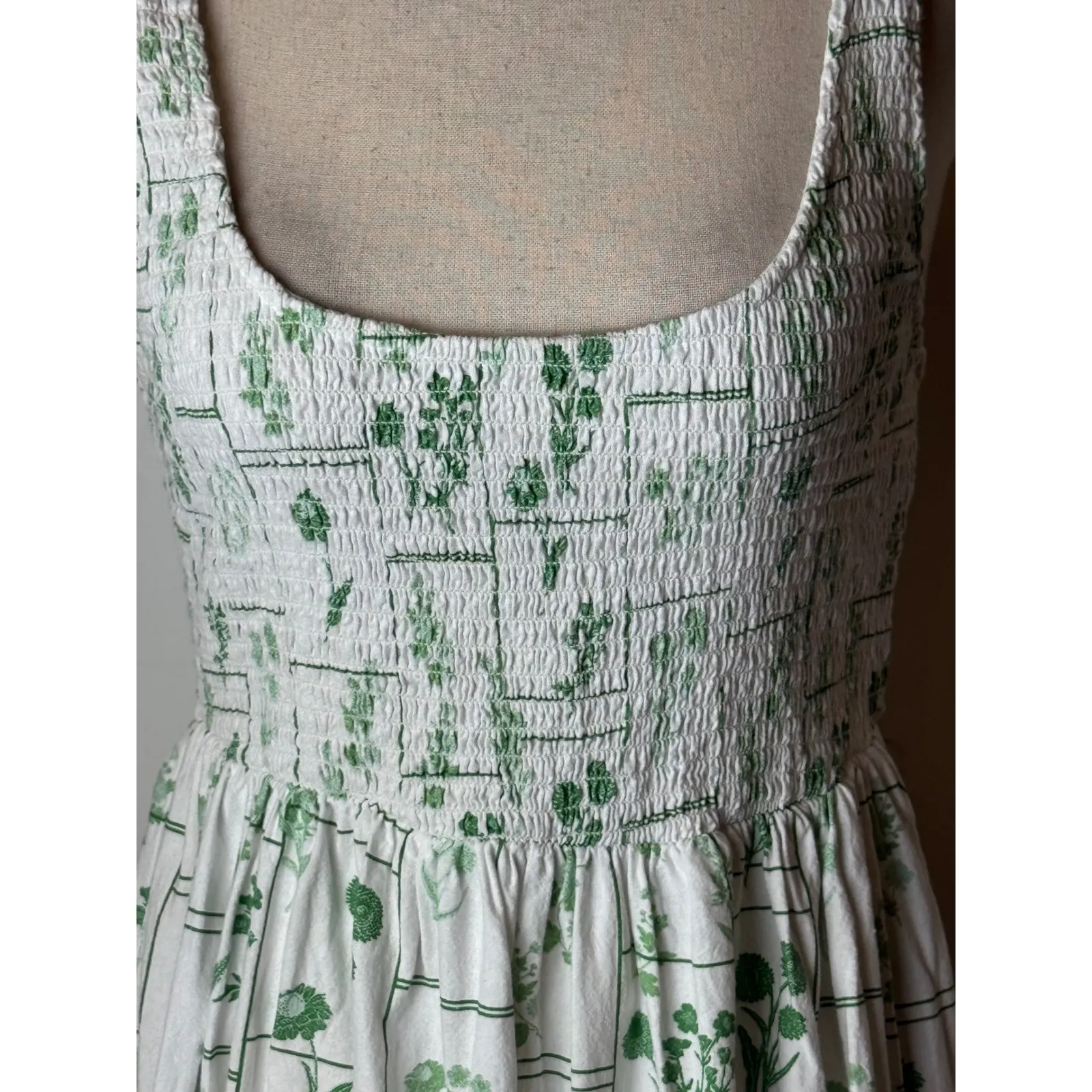 Asos Design Dress Women 6 White‎ Green Floral Shirred Tiered Sundress Maxi Boho White - Image 12