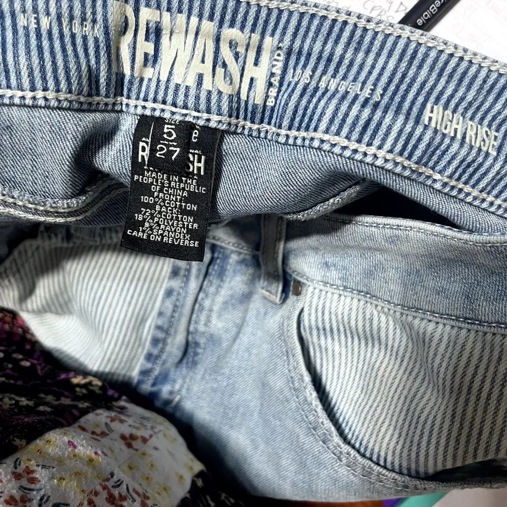 Rewash Jean Shorts Juniors 5/27 denim Patchwork High Rise cut off distressed - Image 7