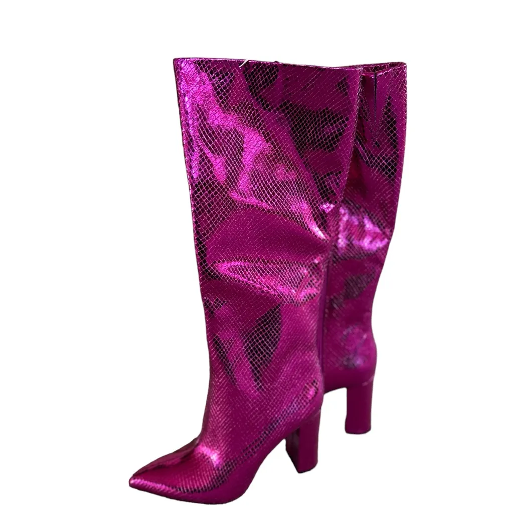 NEW INC Pink Snake Embossed Comfort Pointed Toe Block Heel Zip - Image 8