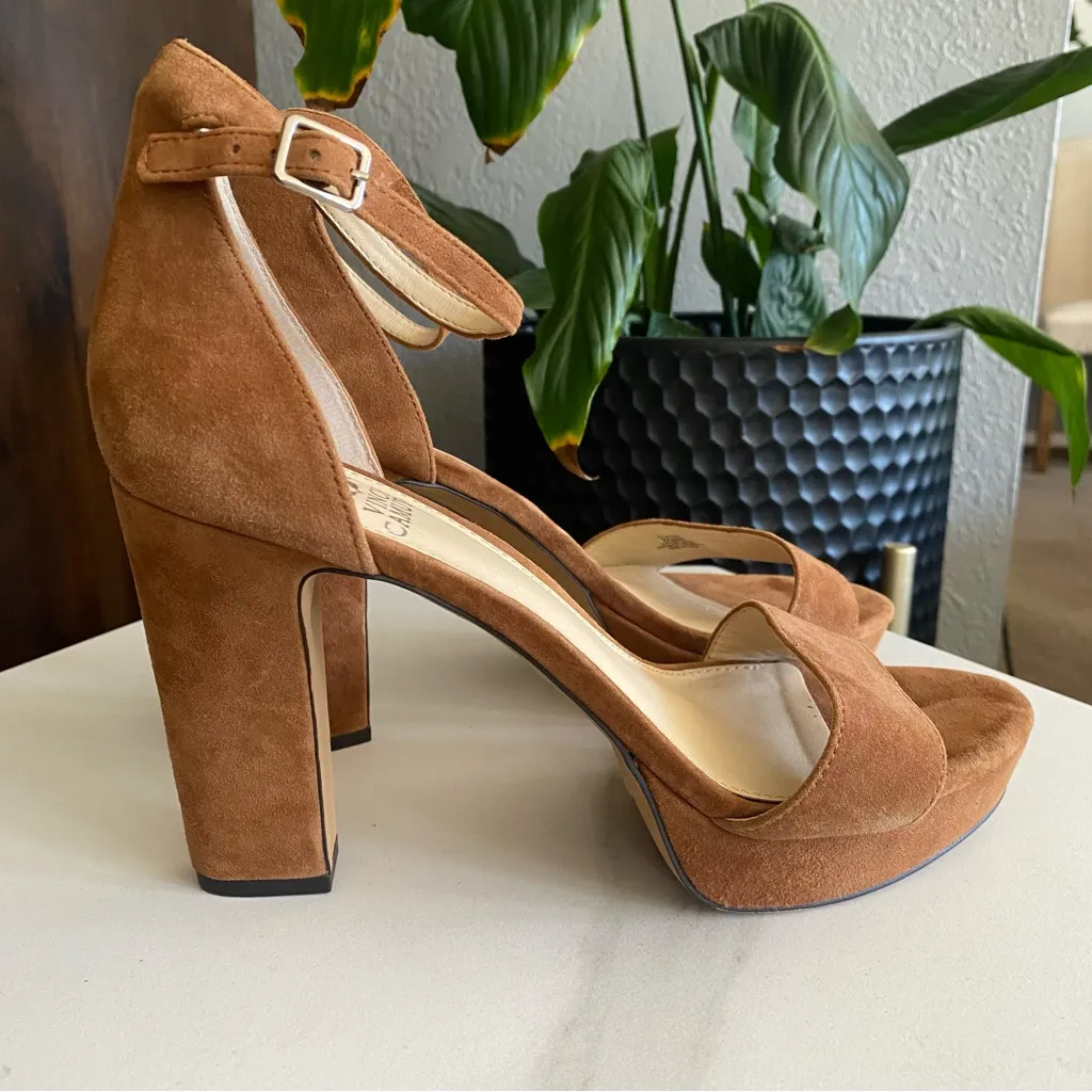 Vince Camuto Brown Suede leather Platform Heels Sandals Sathina ankle wrap 9.5 - Image 7