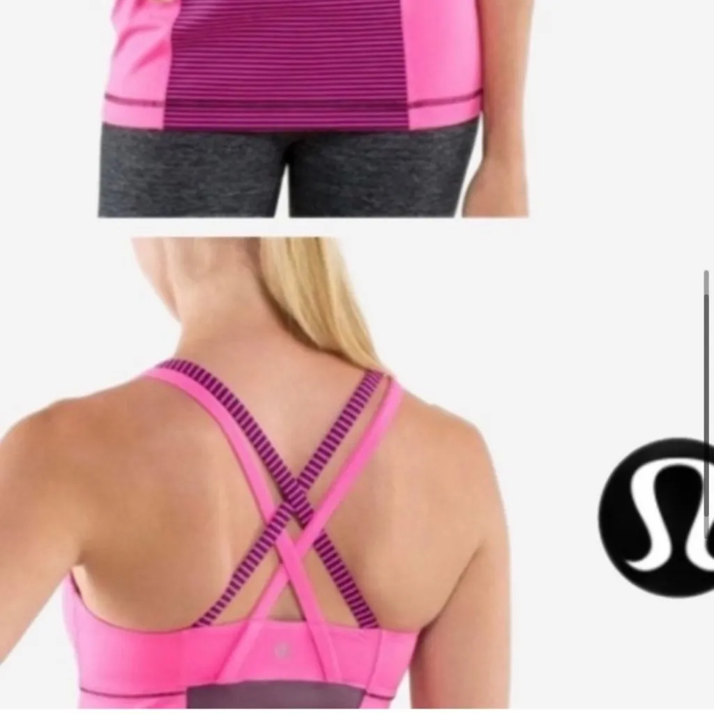 Lululemon Striped Top in Rasperry Glo Hot Pink / Burgundy Lycra Spandex Multi - Image 3