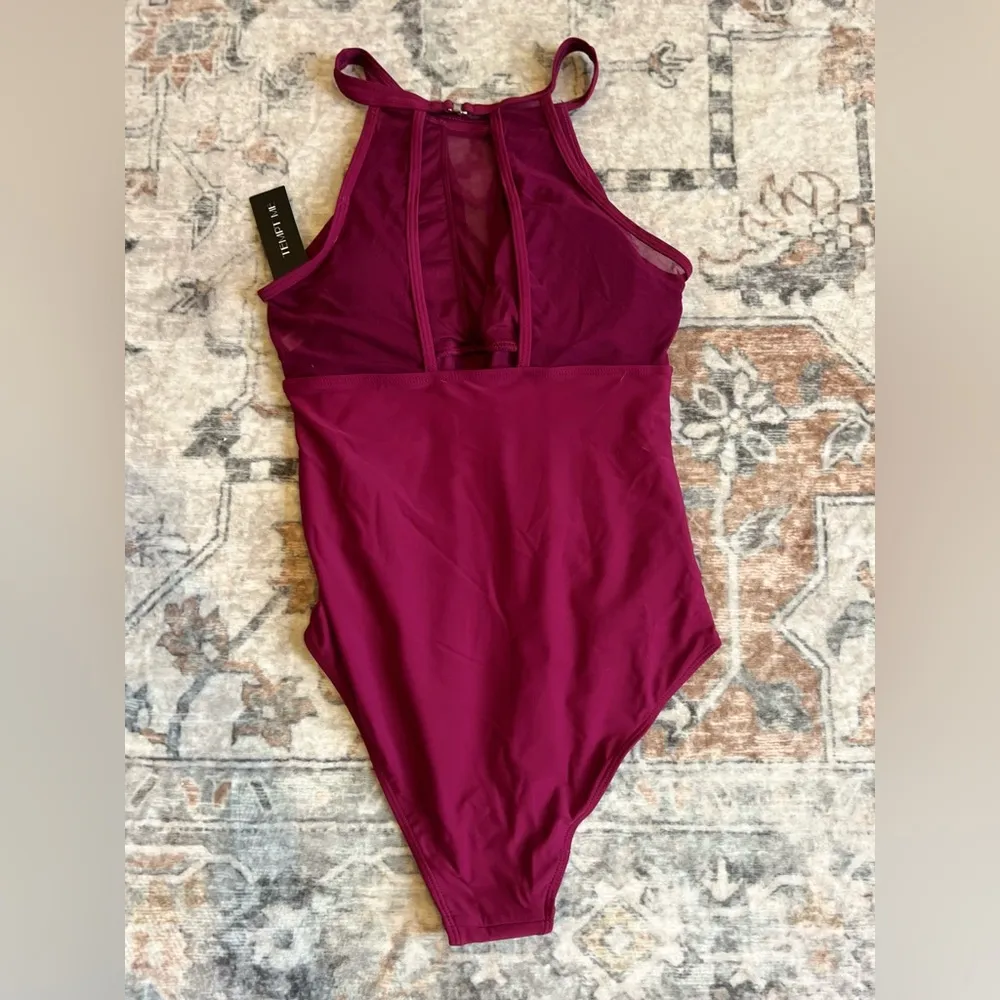 Tempt Me Women One Piece Swimsuit High Neck Plunge Ruched Small Red - Image 5