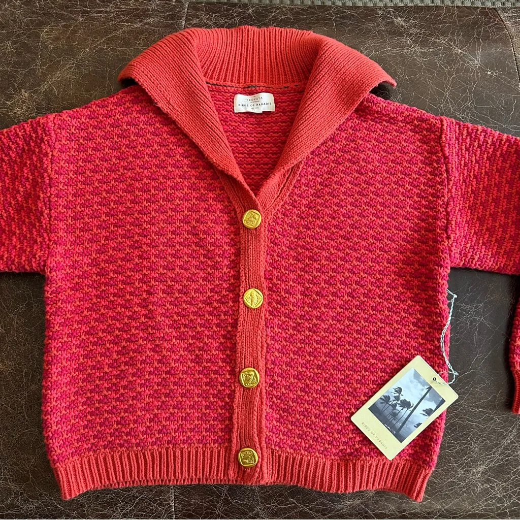 Birds of Paradis by Trovata Knit Savannah Cardigan Button Down Red Size M - Image 4