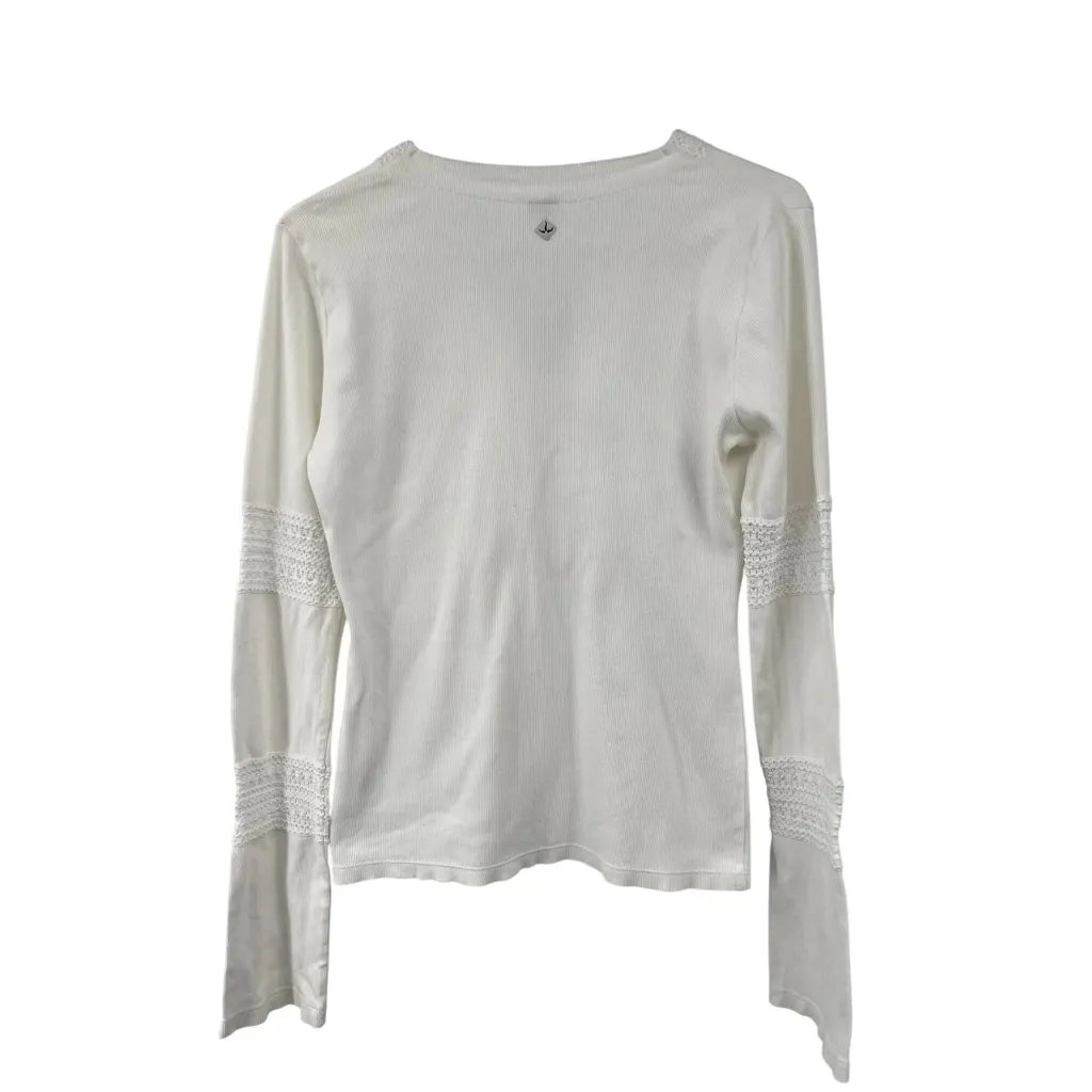 Vintage Prana Cream Blouse Womens Medium Used Organic Cotton Crochet Top - Image 2