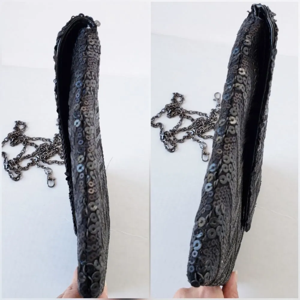 Urban Expressions Womens Purse Size Large Envelope Clutch Black Sequin - Image 7