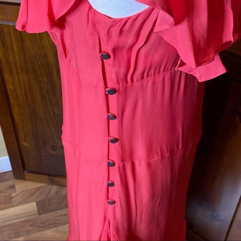 Nicole Miller Collection Silk Flutter Sleeve Coral Dress - Image 7