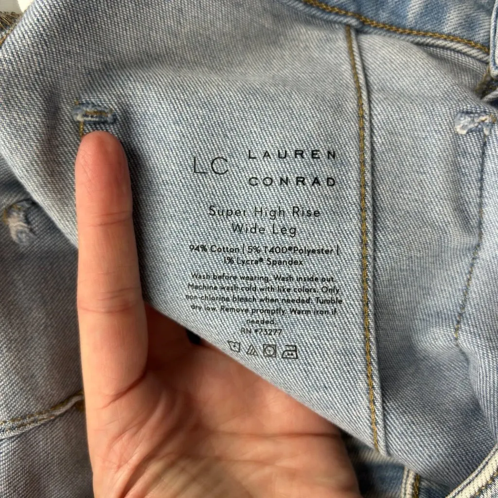 LC Lauren Conrad Acid Wash Stretch Denim High Rise Wide Leg Jeans 14 - Image 4