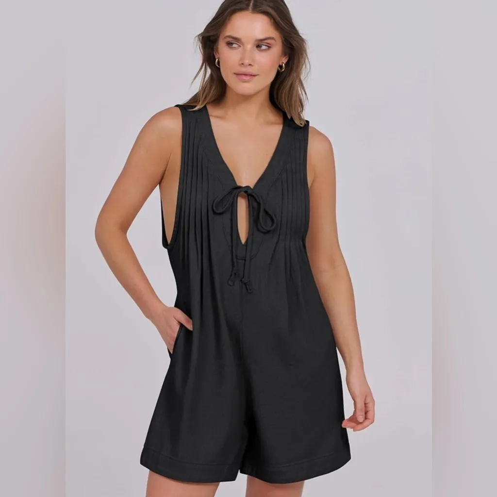 NWT Caracilia Oversized Denim Romper‎ V Neck Sleeveless Jean Jumpsuit - Image 4
