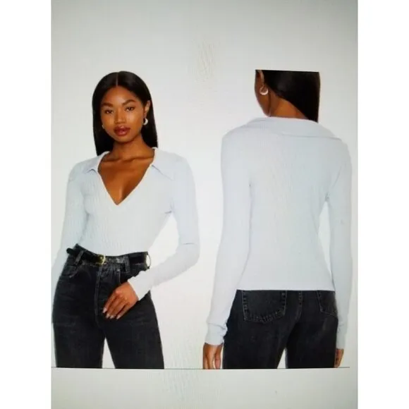 Citizens Of Humanity CameronV-Neck Long Sleeve Polo Top Cloud Dust Blue Sz M - Image 2