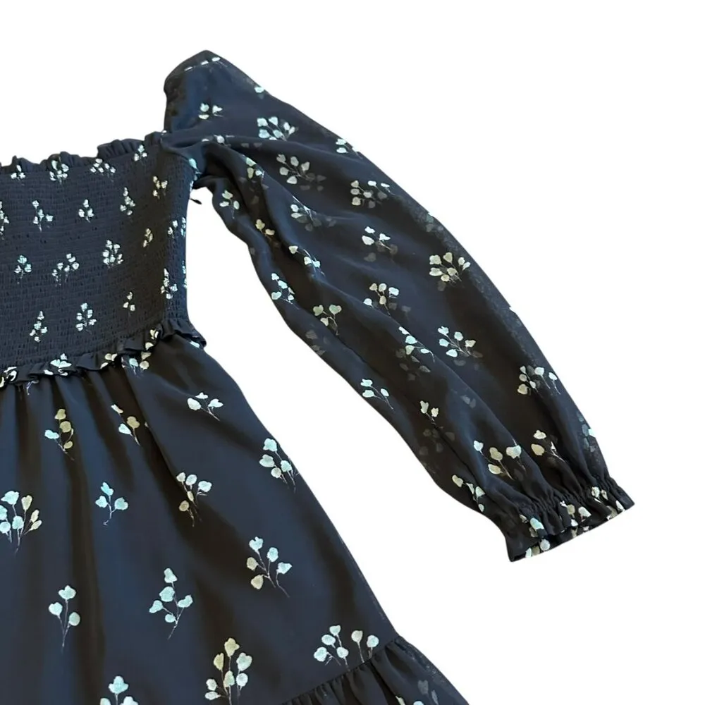 Wilfred Aritzia Tempest Dress Black Aqua Print Long Sleeve Mini Length Size XS - Image 7