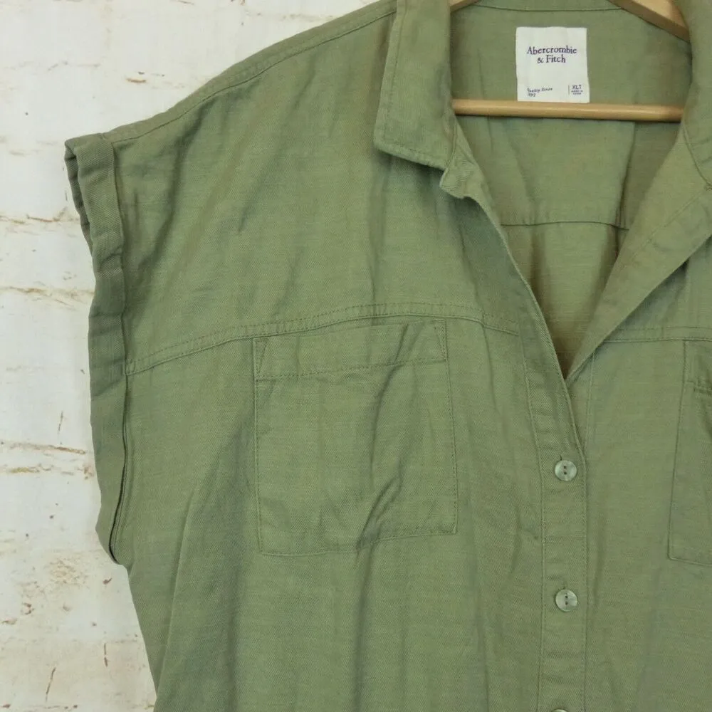 Abercrombie & Fitch Jumpsuit Womens XLT Army Green Short Sleeves Utility Boho - Image 6