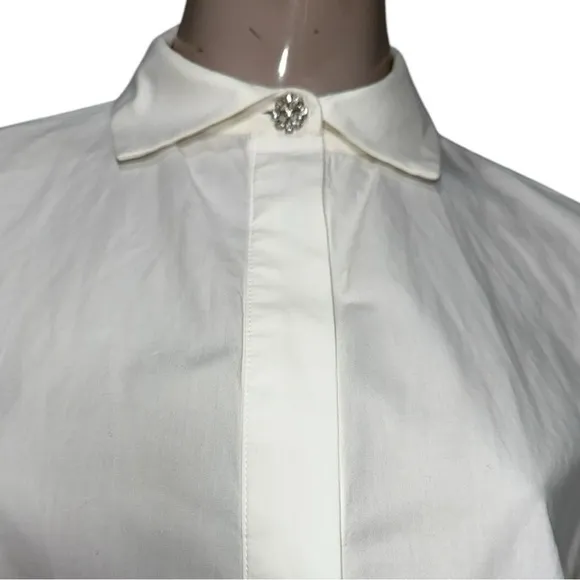 Tara Jarmon Women’s 40 M White Crystal Embellished Neck Cuffs Button Up Shirt Size M - Image 2