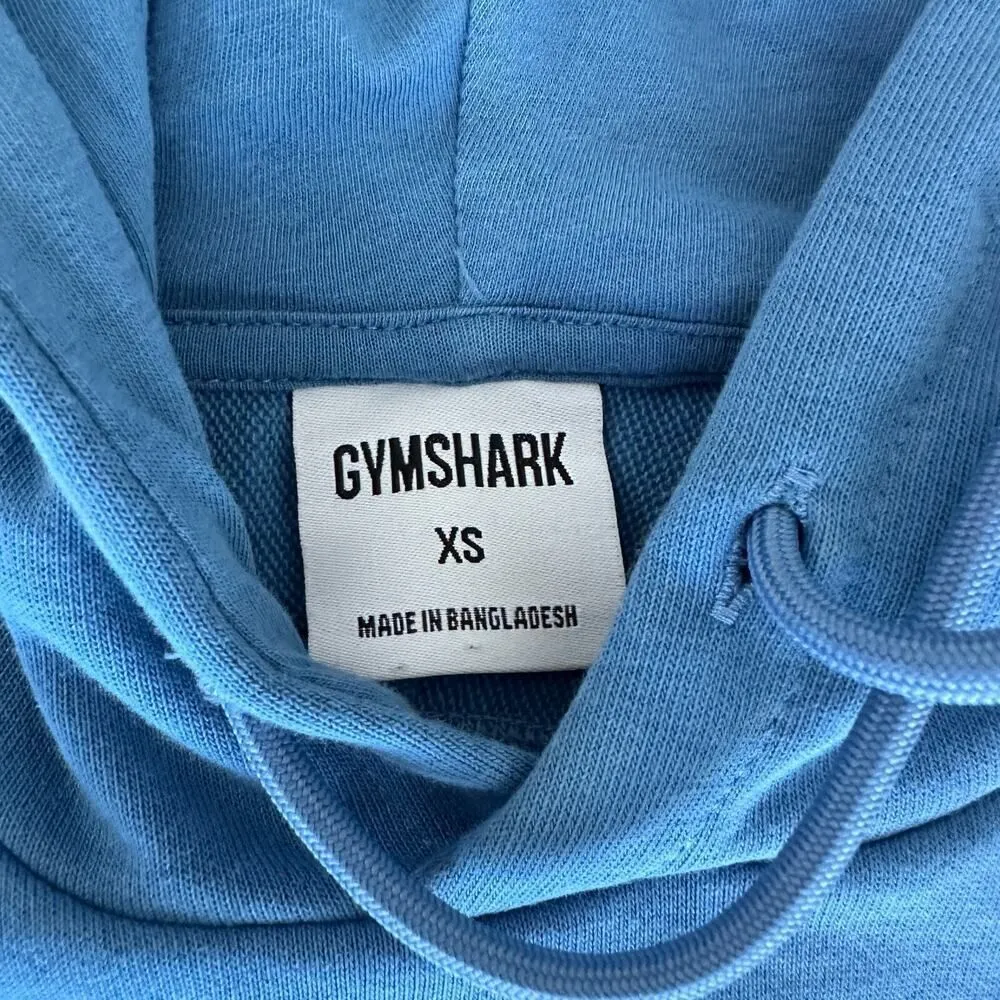 Gymshark Hoodie Womens XS Blue Cropped Training Sweatshirt Gym Logo Sweater - Image 4