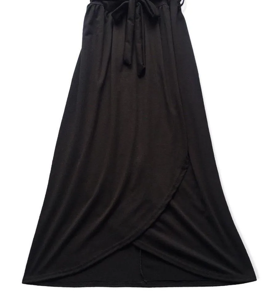 🔃Black Short Sleeve Front Split Midi Dress Black Size XS - Image 6