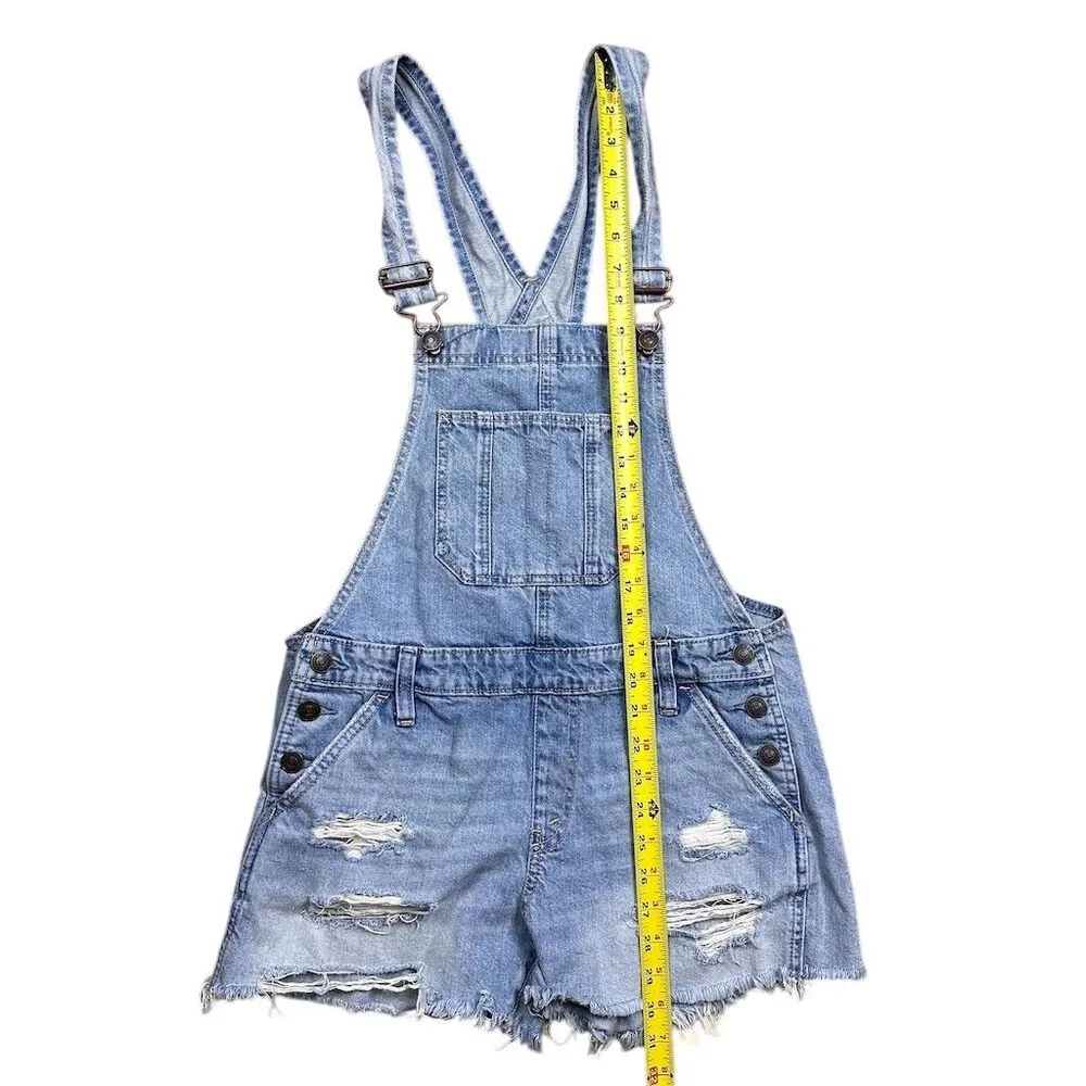 Abercrombie & Fitch Women's XS Blue Distressed Denim Short Overalls Casual - Image 3