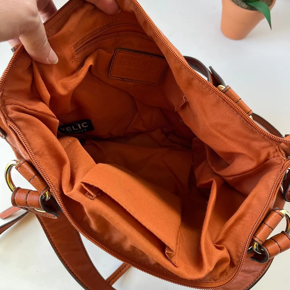 Relic Hand Crossbody Satchel Purse Shoulder Bag Orange Rust Vegan Leather - Image 5
