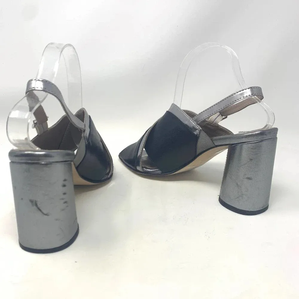 Ouigal Metallic Slingback‎ Heels Black Silver Size 8.5 - Image 8