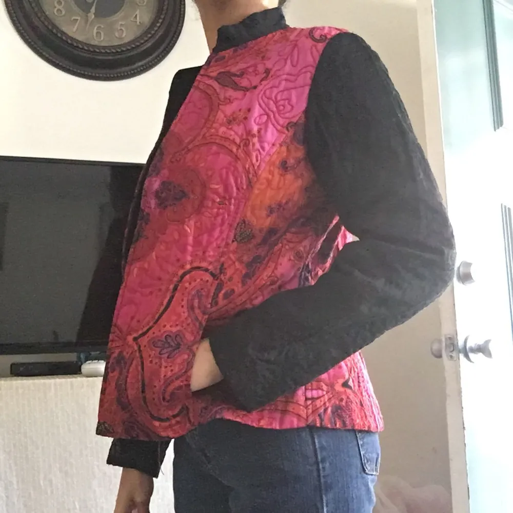 Dana Buchman Paisley blazer, kimono style blazer, pink and black jacket - Image 7