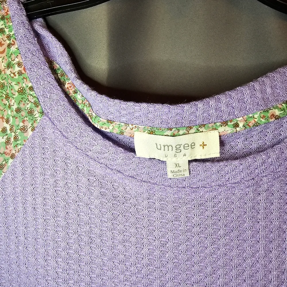 Umgee Women's Floral Paisley Mixed Print Bell Sleeve Ruffle Waffle Knit … - Image 2