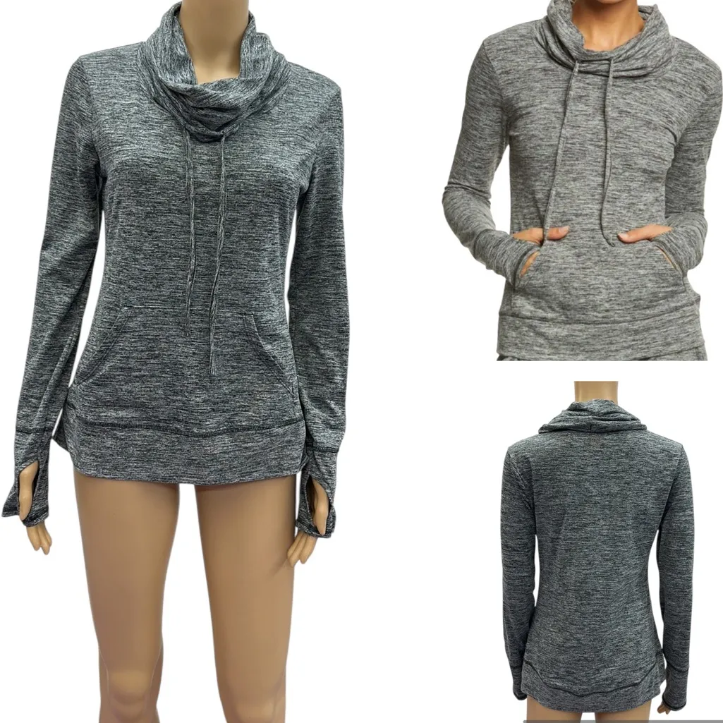 Balance Collection Cowl Neck Long Sleeve Thumb Hole Kangaroo Pocket Shirt Small - Image 2