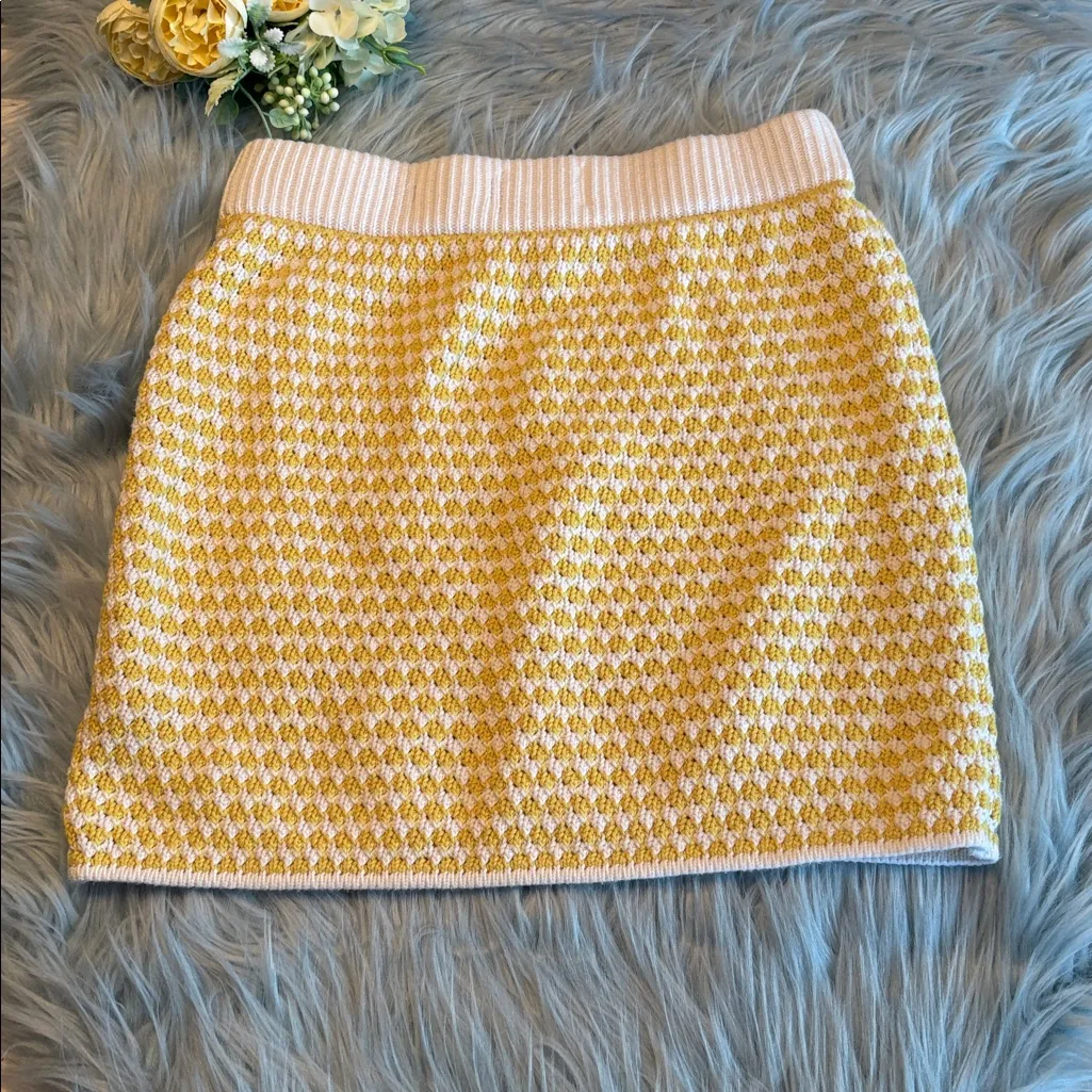 Future Collective Alani Noelle Yellow and White Checkered Knit Mini Skirt XXS - Image 6