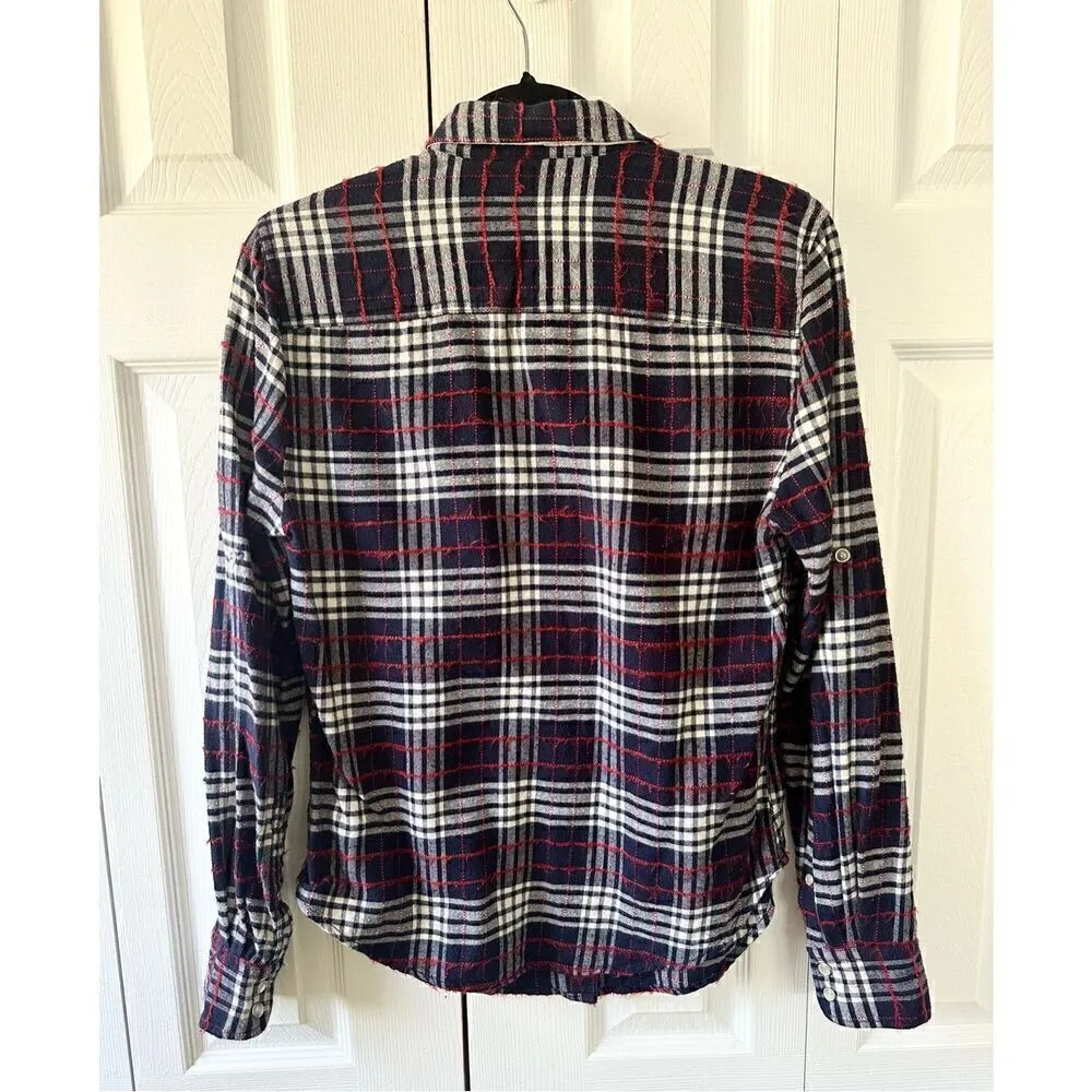 Jachs Girlfriend Lena Plaid Flannel Distressed Button Down Shirt - Image 7
