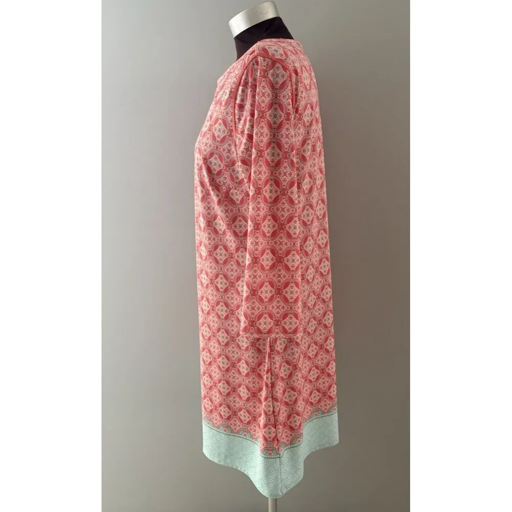 Cabana Life Tunic Dress Size L Peach Turquoise Beach Resort Shift Midi UPF 50+ Orange Size L - Image 3