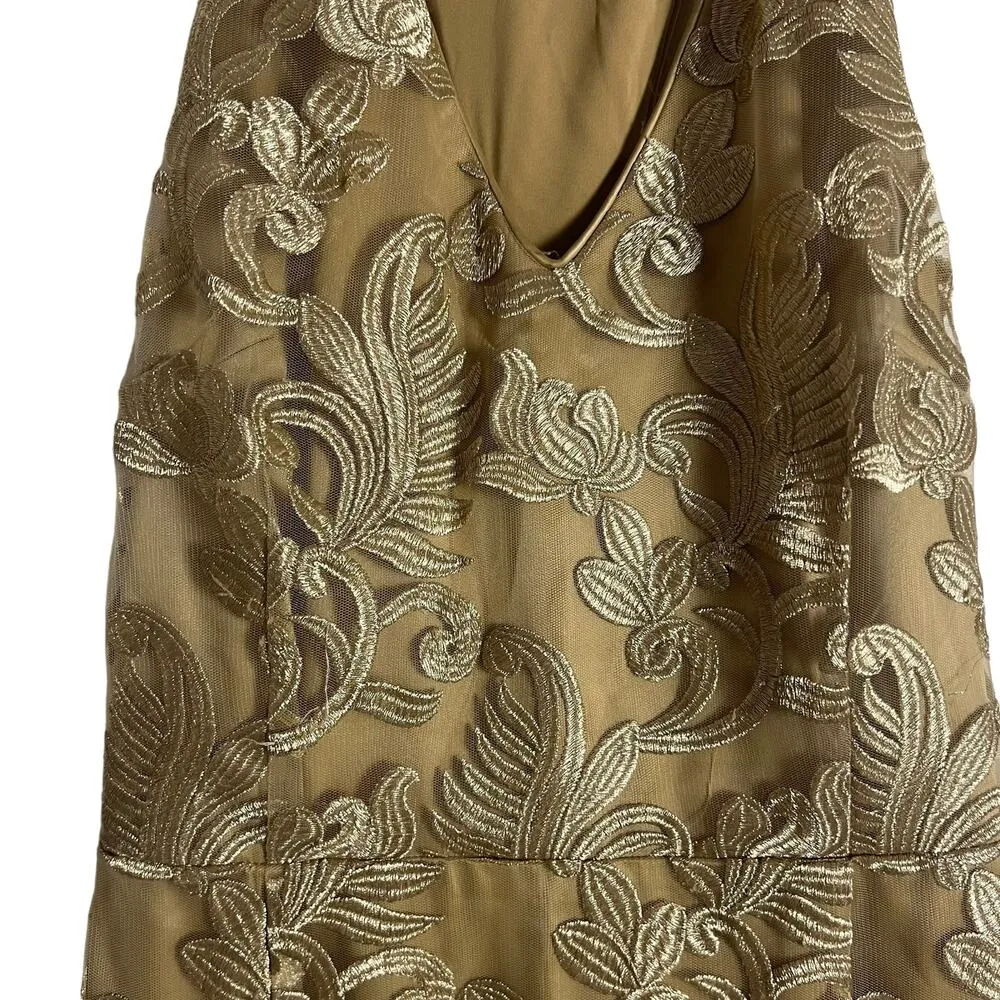 Laundry by Shelli Segal Gold Embroidered Sleeveless V-Neck Formal Gown Size 10 - Image 3