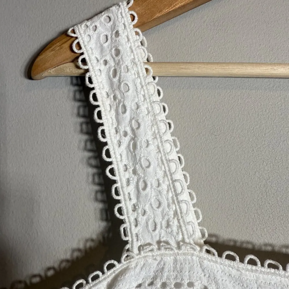 Chelsea & Violet Lace Eyelet Smocked Midi Dress Women's Large White Cottagecore - Image 7