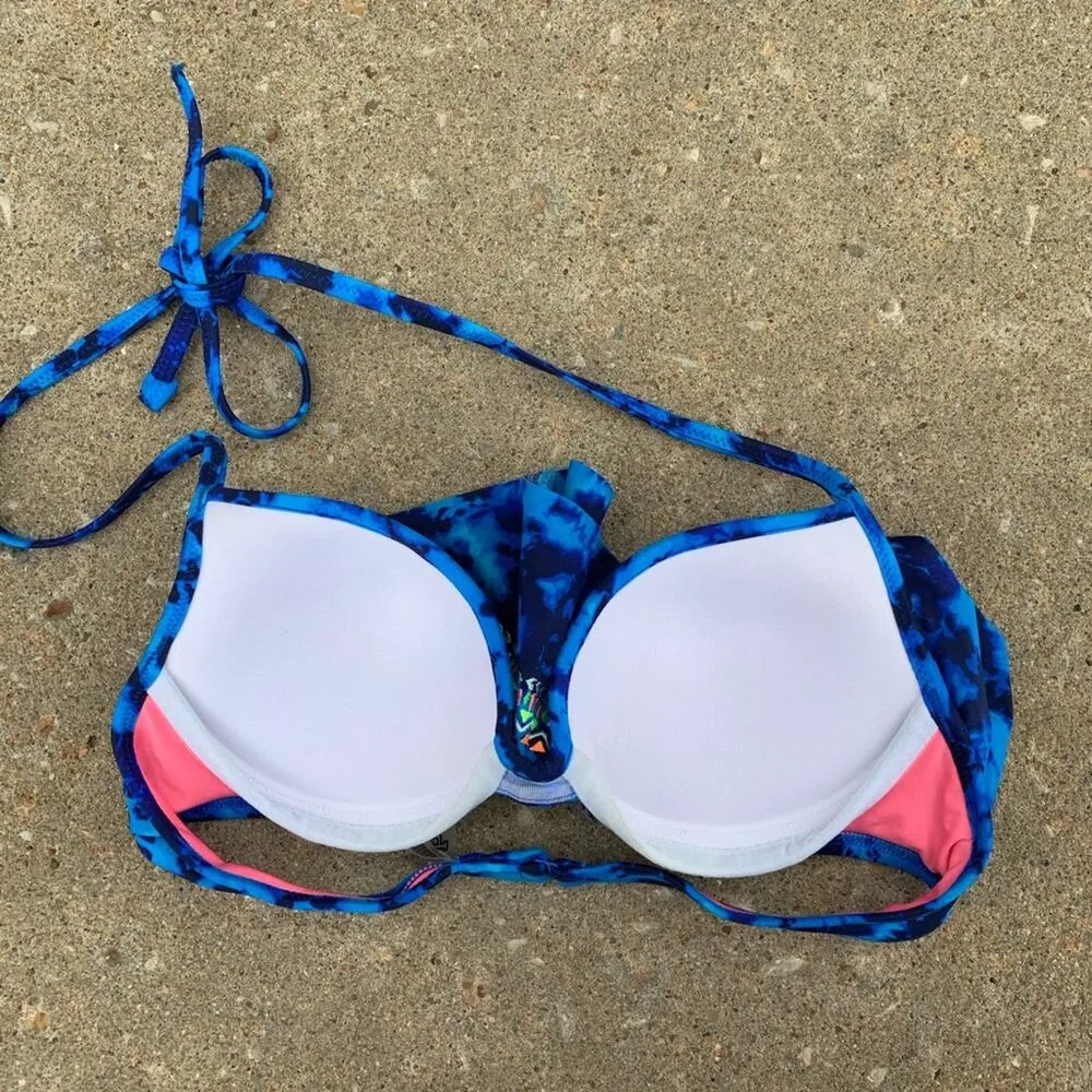 Victoria's Secret PINK tie dye ruffle flounce halter bikini top SMALL - Image 4