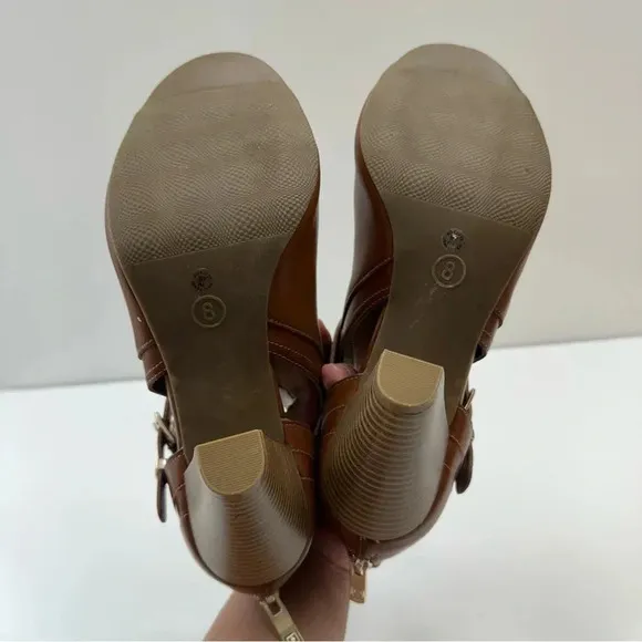 Liz‎ Claiborne Peek Toe Genesis Shoes Open Toe With Buckle Women’s Size 8 Cognac - Image 5