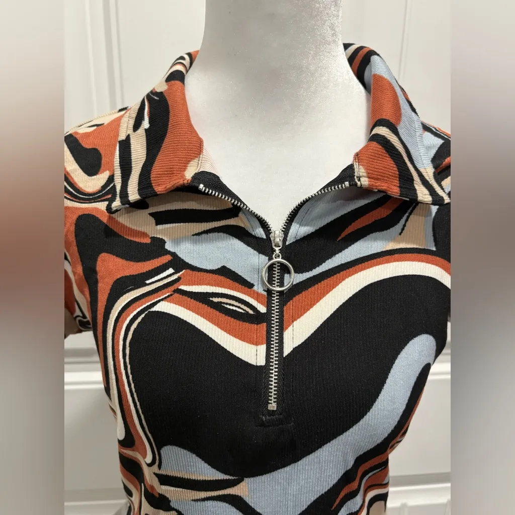 🆕 Birch and Stone Abstract Swirl Dress with Zipper Size L Black Size L - Image 4