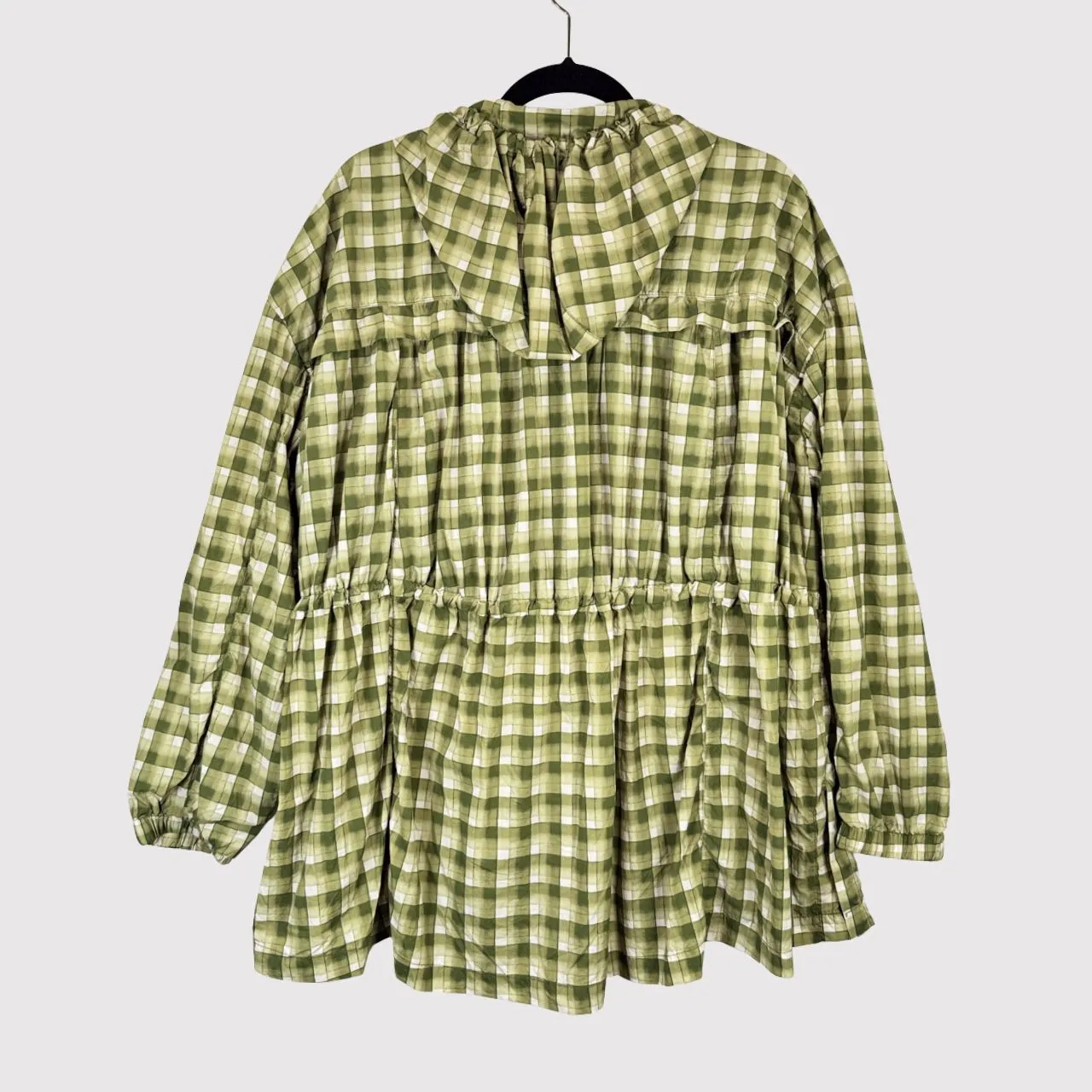 Anthropologie Daily Practice Women Jacket Green Day Hike Hooded Plaid Outdoor XL - Image 3