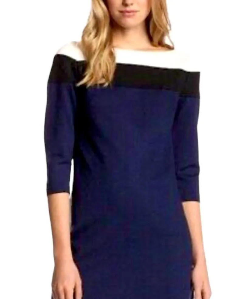 TRINA TURK DIXON COLORBLOCK PONTE 3/4 SLEEVE NAVY BLUE BLACK BODYCON WHITE DRESS - Image 7