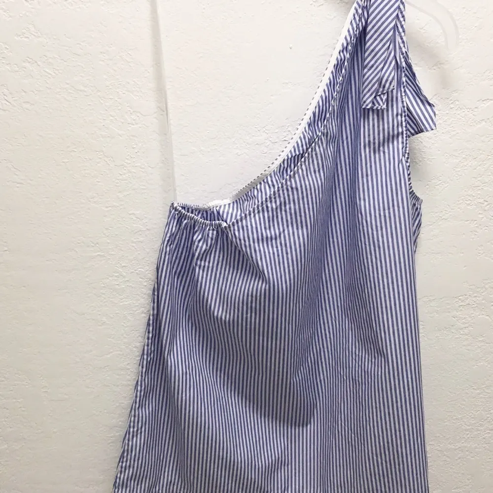 THEORY Womens Grajik One Shoulder Tank Top Size L Color Blue & White - Image 4